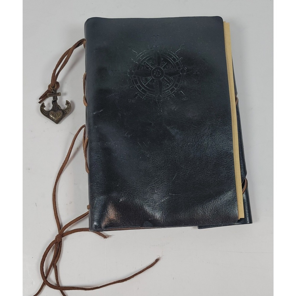 Vintage Nautical Compass Leather Journal Refillable Anchor Charm Travel Diary